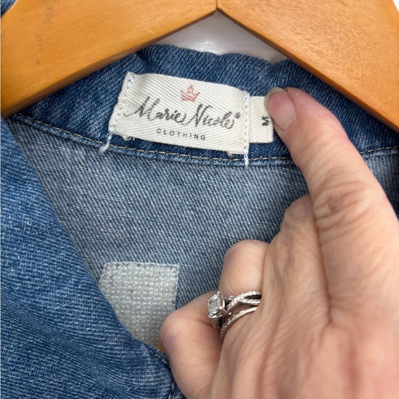 Women's Blue Denim Momcore Jacket with “Mama” Chenille Varsity Letters, Sz M - Picture 3 of 12